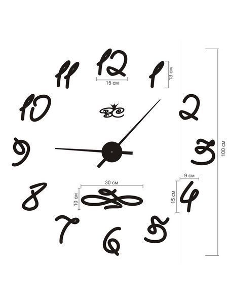 Акриловые часы большие настенные глянцевые 3D наклейка 100 см Фристайл Черный 201 фото