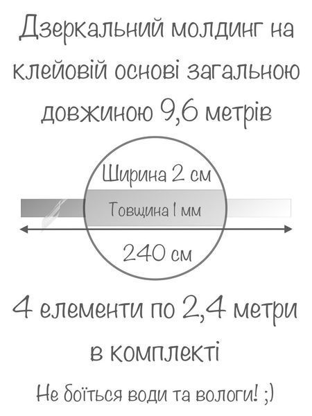 Зеркальная наклейка акриловая декоративная для стен Молдинг-20 2х240 см 4 шт. Серебро 212 фото