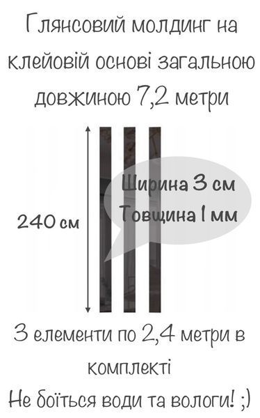 Глянцевая наклейка настенная акриловая для декора Молдинг-30 3х240 см 3 шт. Черный 163 фото