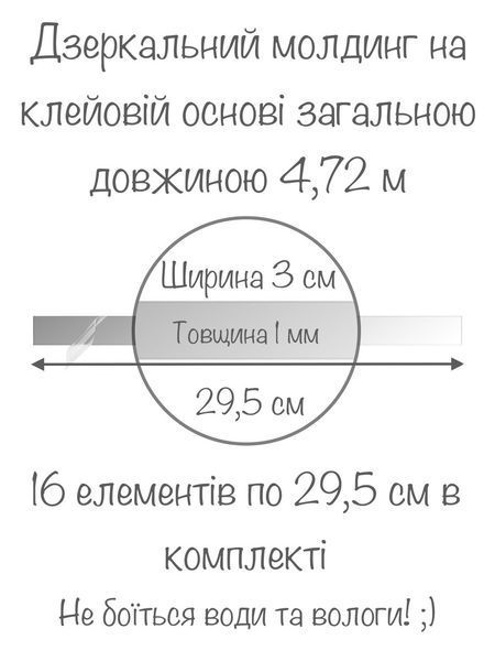 Інтер'єрні наклейки на стіну дзеркальні декоративні з акрилу Молдинг-30 3х29.5 см 16 шт. Срібло 187 фото